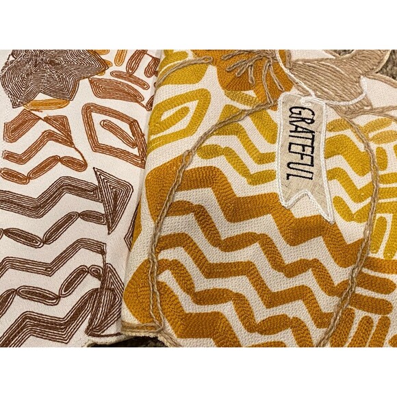 From the Hearth Set of 4 Pumpkin Fall Thanksgiving Placemats Embroidered Chevron - Picture 3 of 7